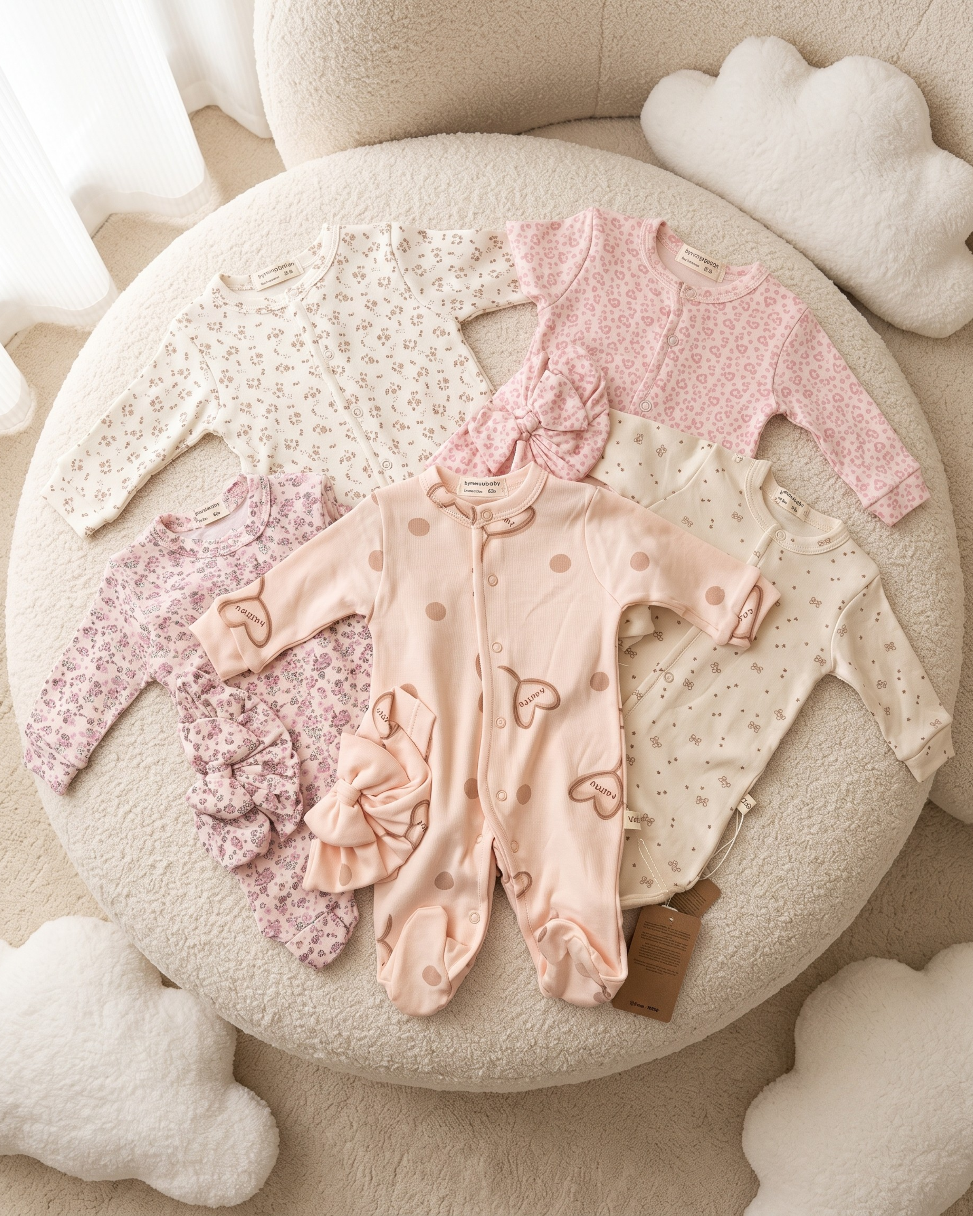 Pack de 5 Grenouillères Bébé Fille avec Bandeaux Assortis – 100% Coton