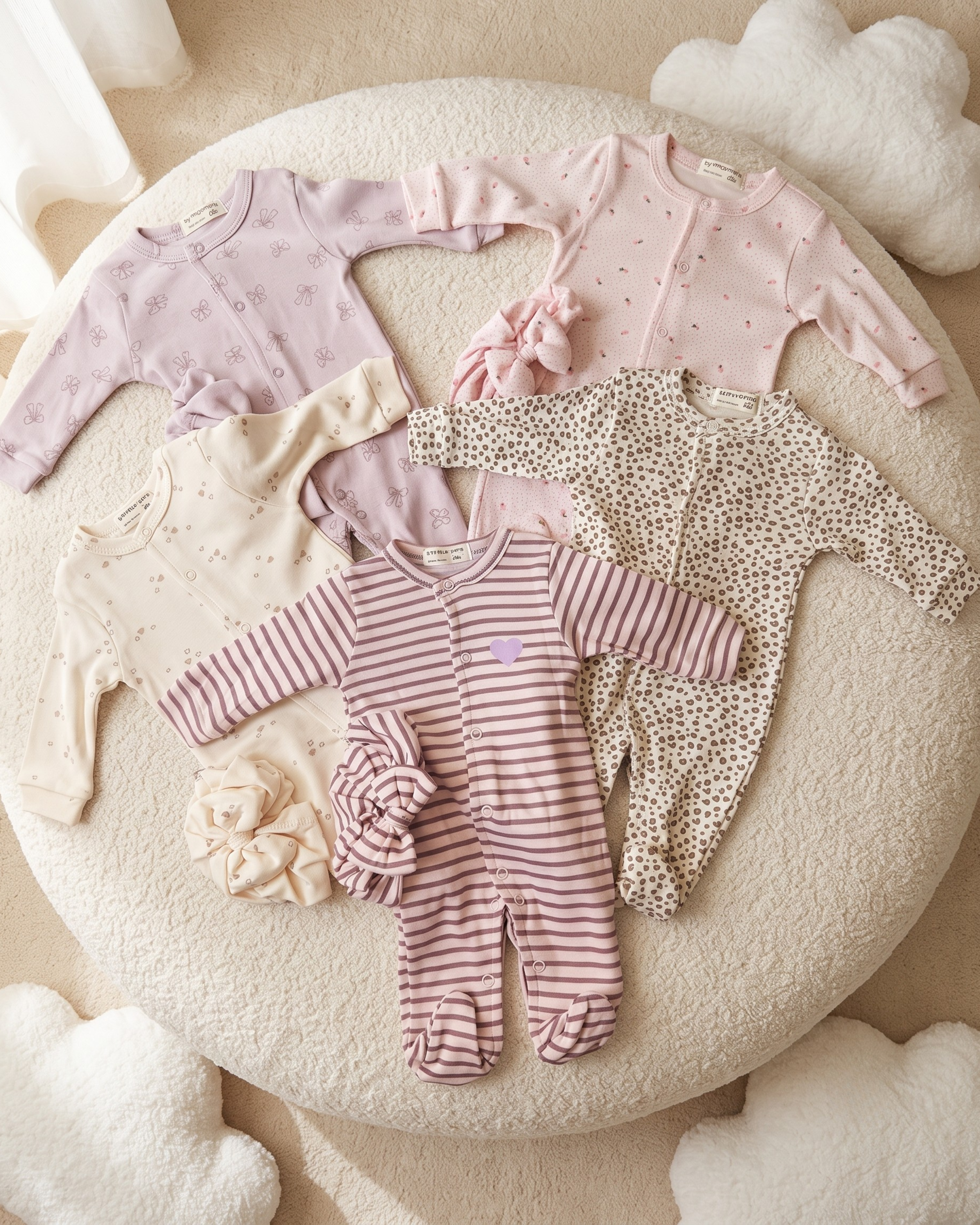 Pack de 5 Grenouillères Bébé Fille avec Bandeaux Assortis – 100% Coton