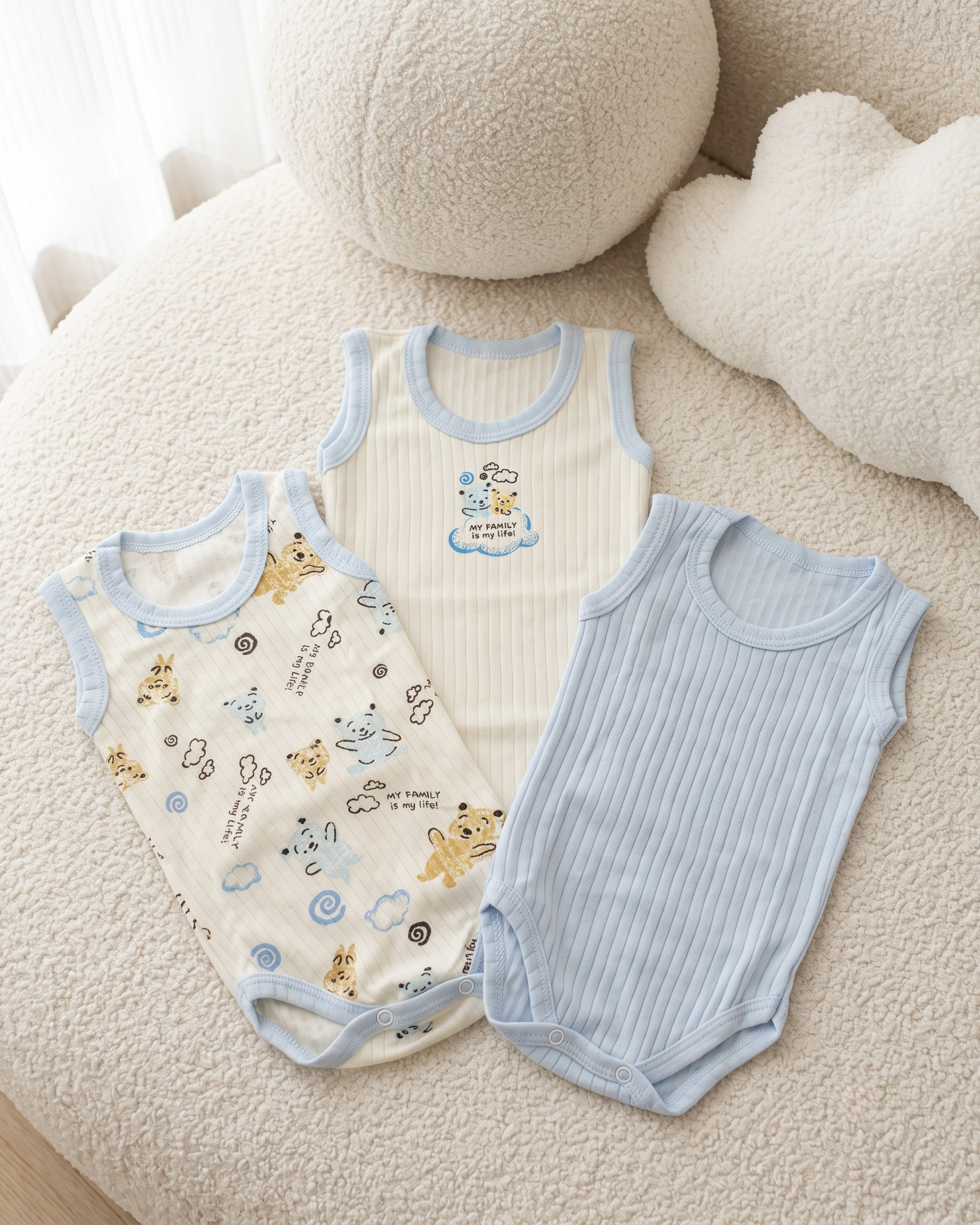 Pack de 3 Bodies Bébé Gilet en Coton Côtelé – Bleu