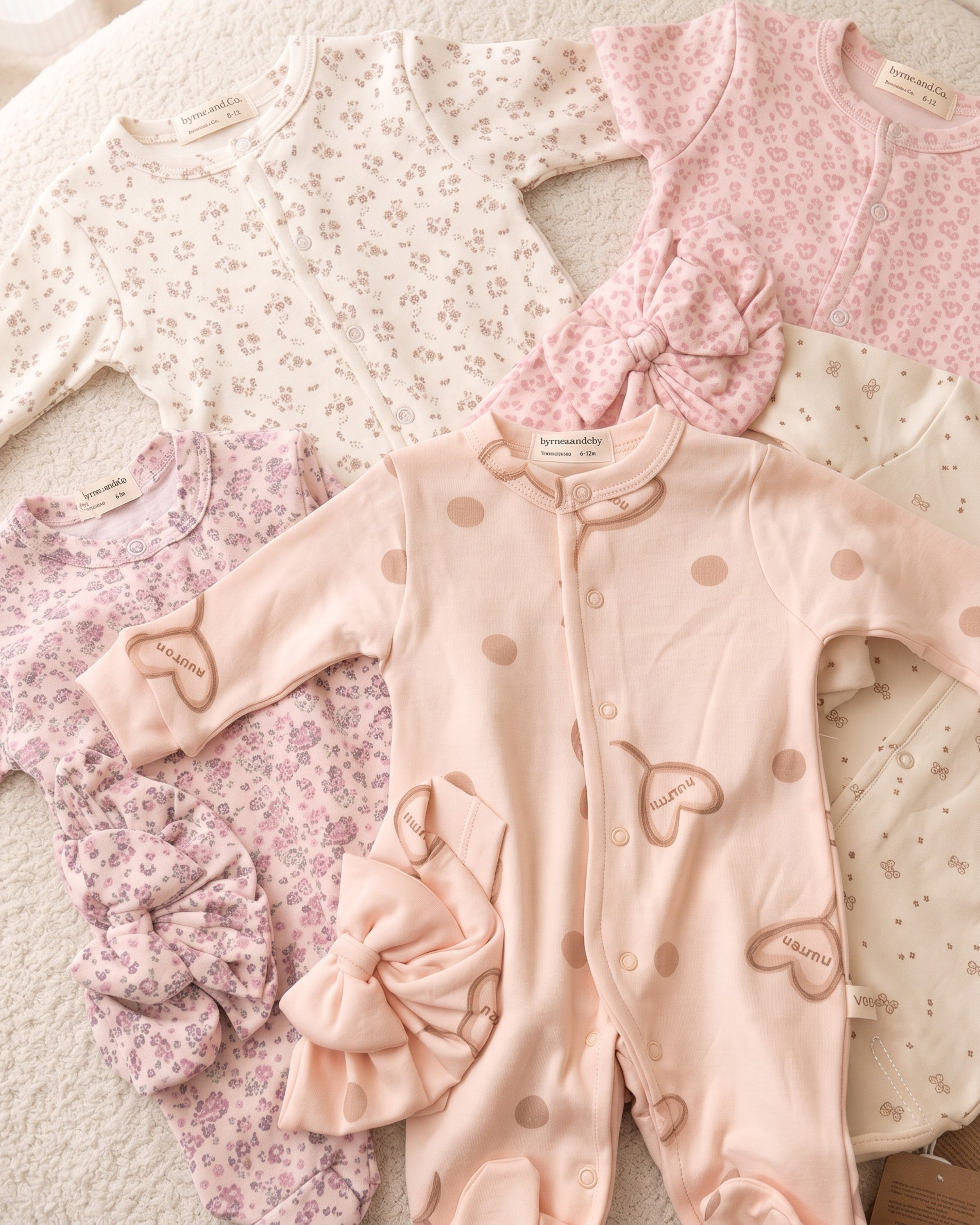 Pack de 5 Grenouillères Bébé Fille avec Bandeaux Assortis – 100% Coton