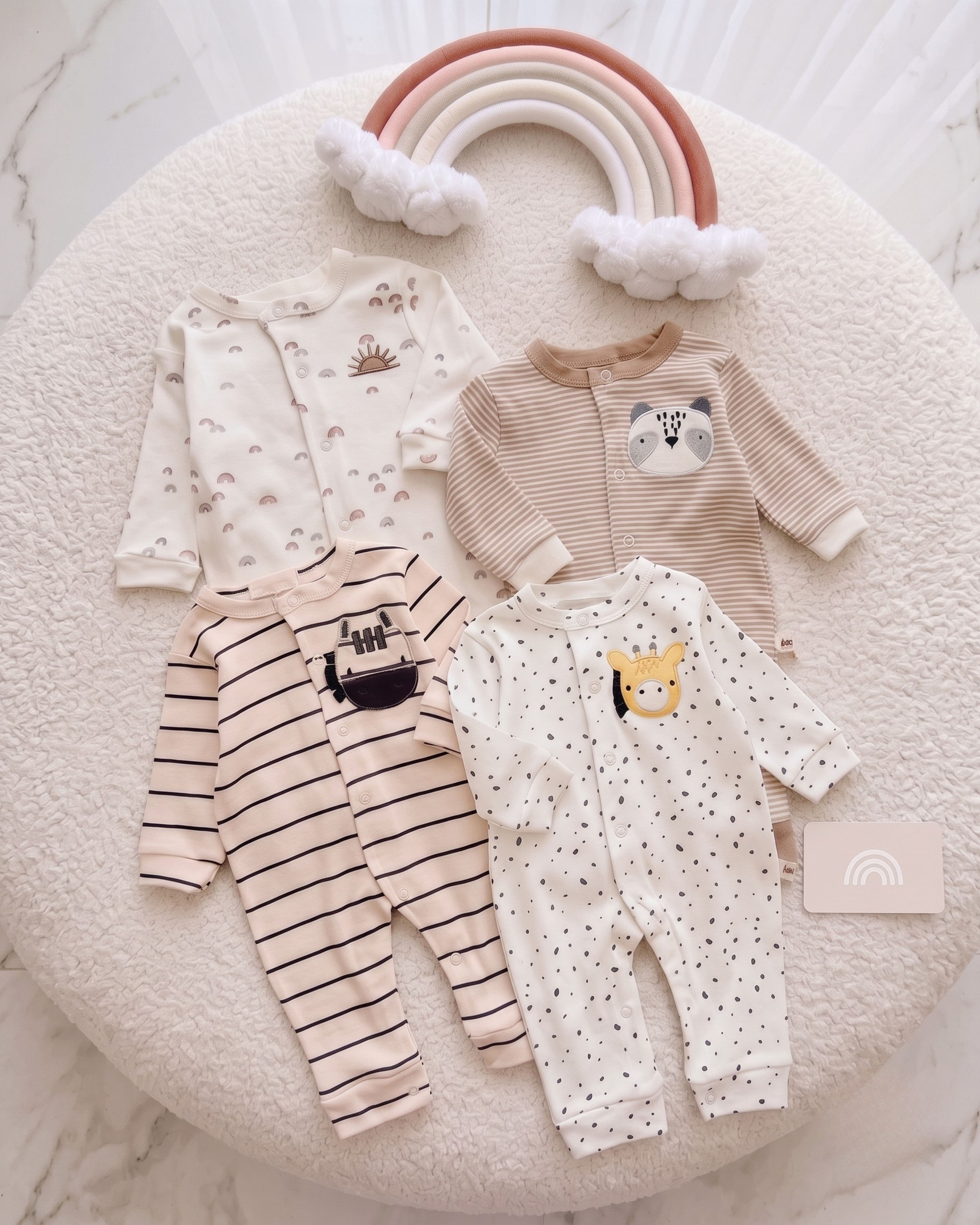 Pack 4 Grenouillères Bébé à Manches Longues – 100% Coton – 0 à 3 Mois