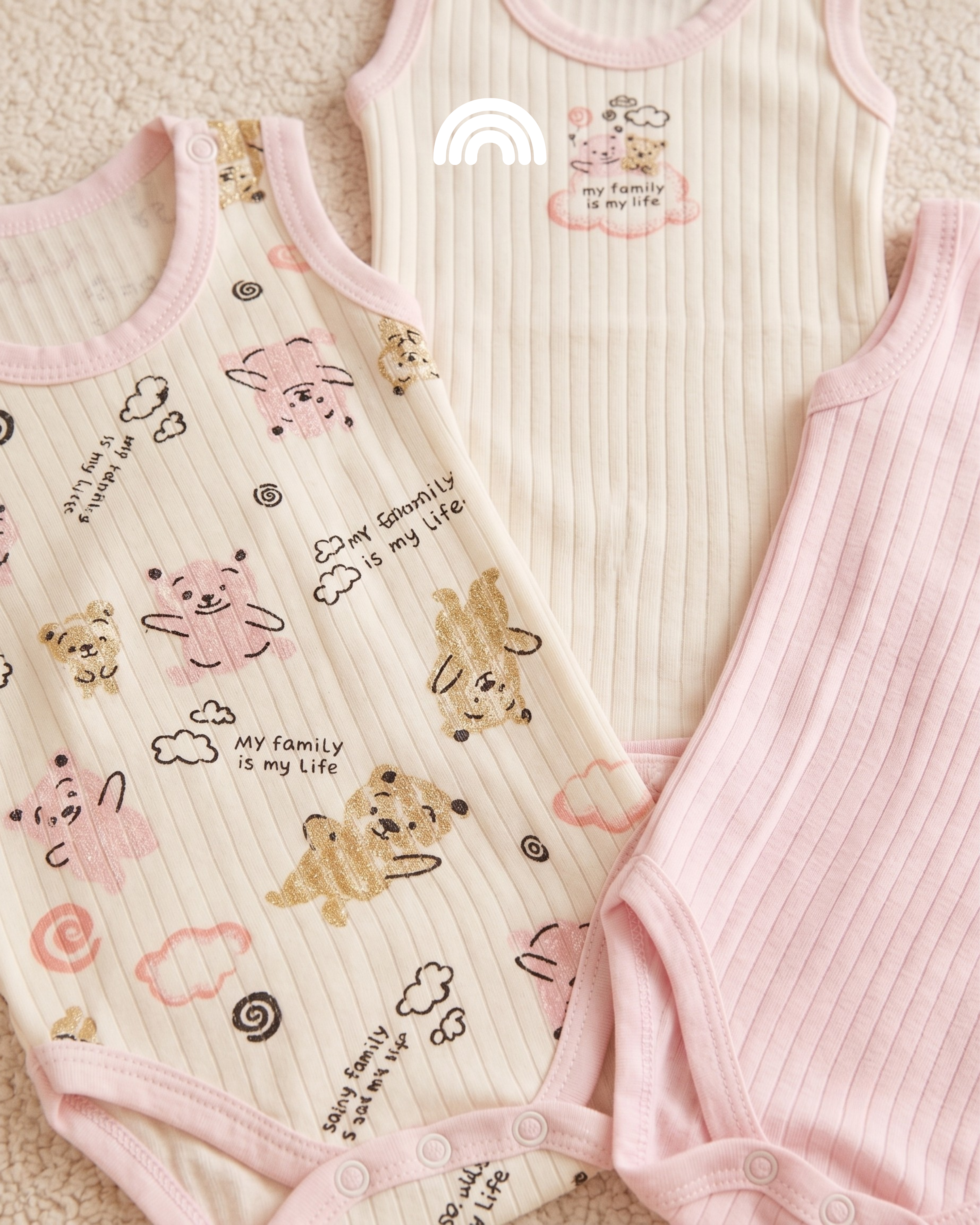 Pack de 3 Bodies Bébé Gilet en Coton Côtelé – Rose