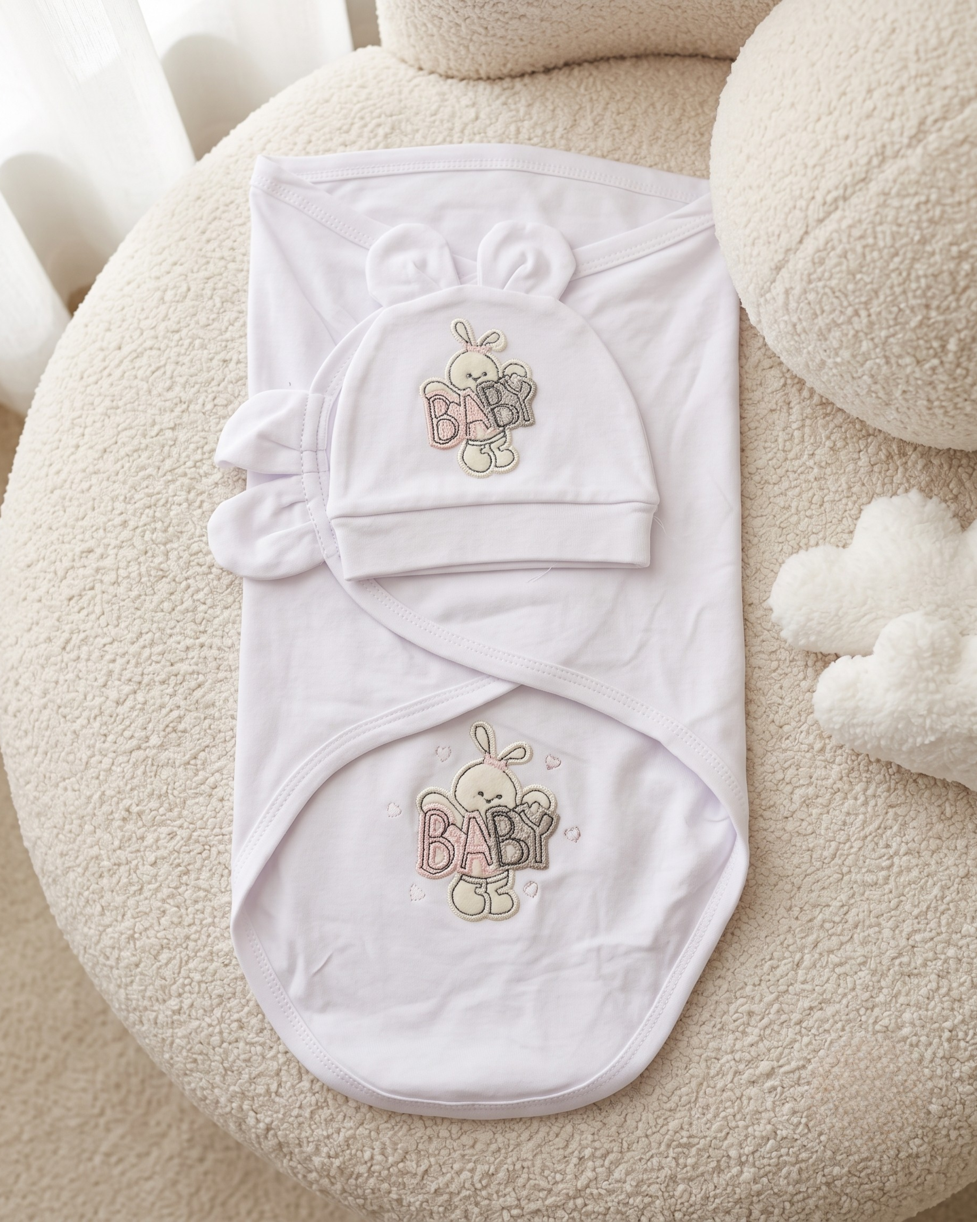 Gamat Couverture Emmaillotage Bébé Fille + Bonnet – 100% Coton