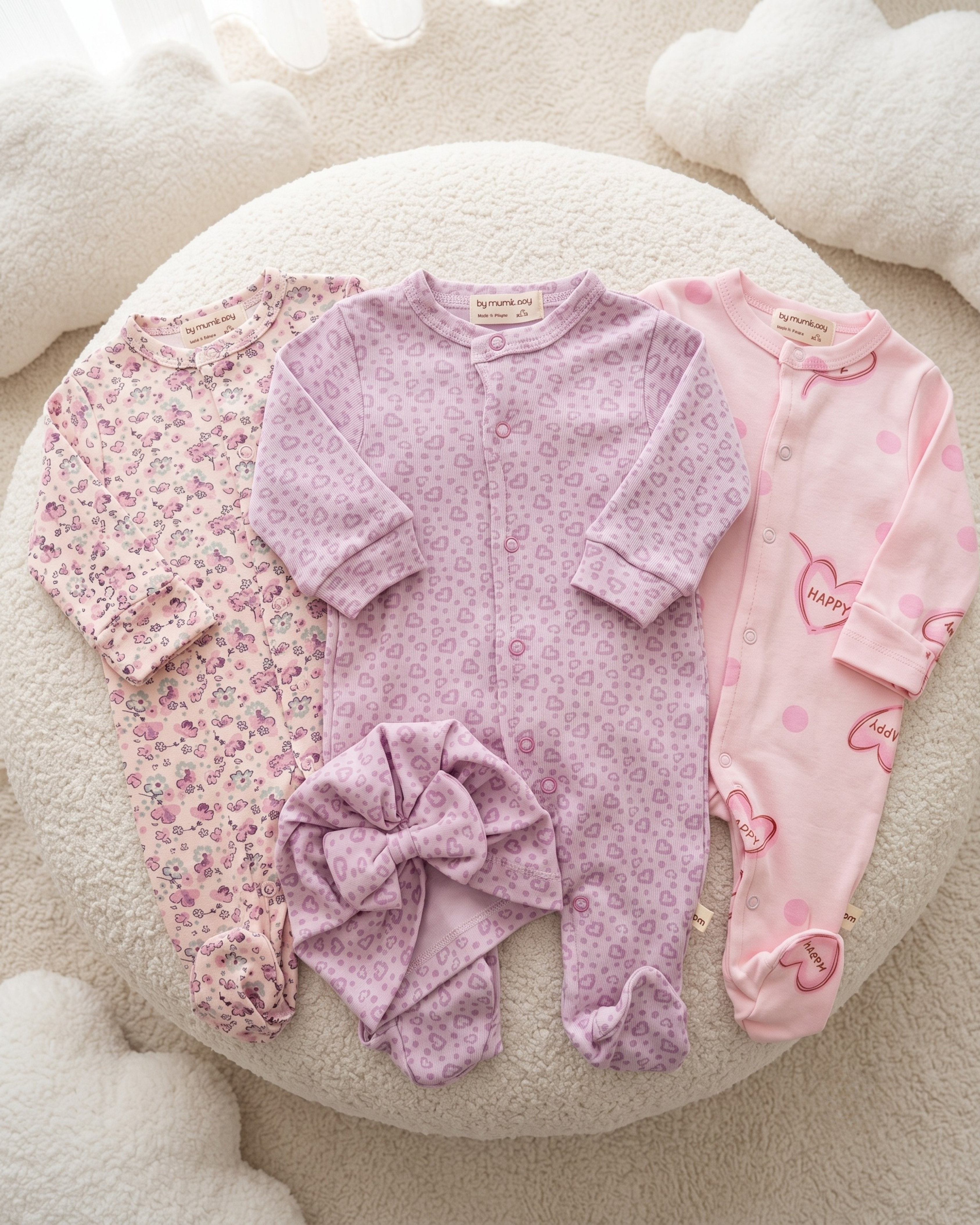Pack de 5 Grenouillères Bébé Fille avec Bandeaux Assortis – 100% Coton