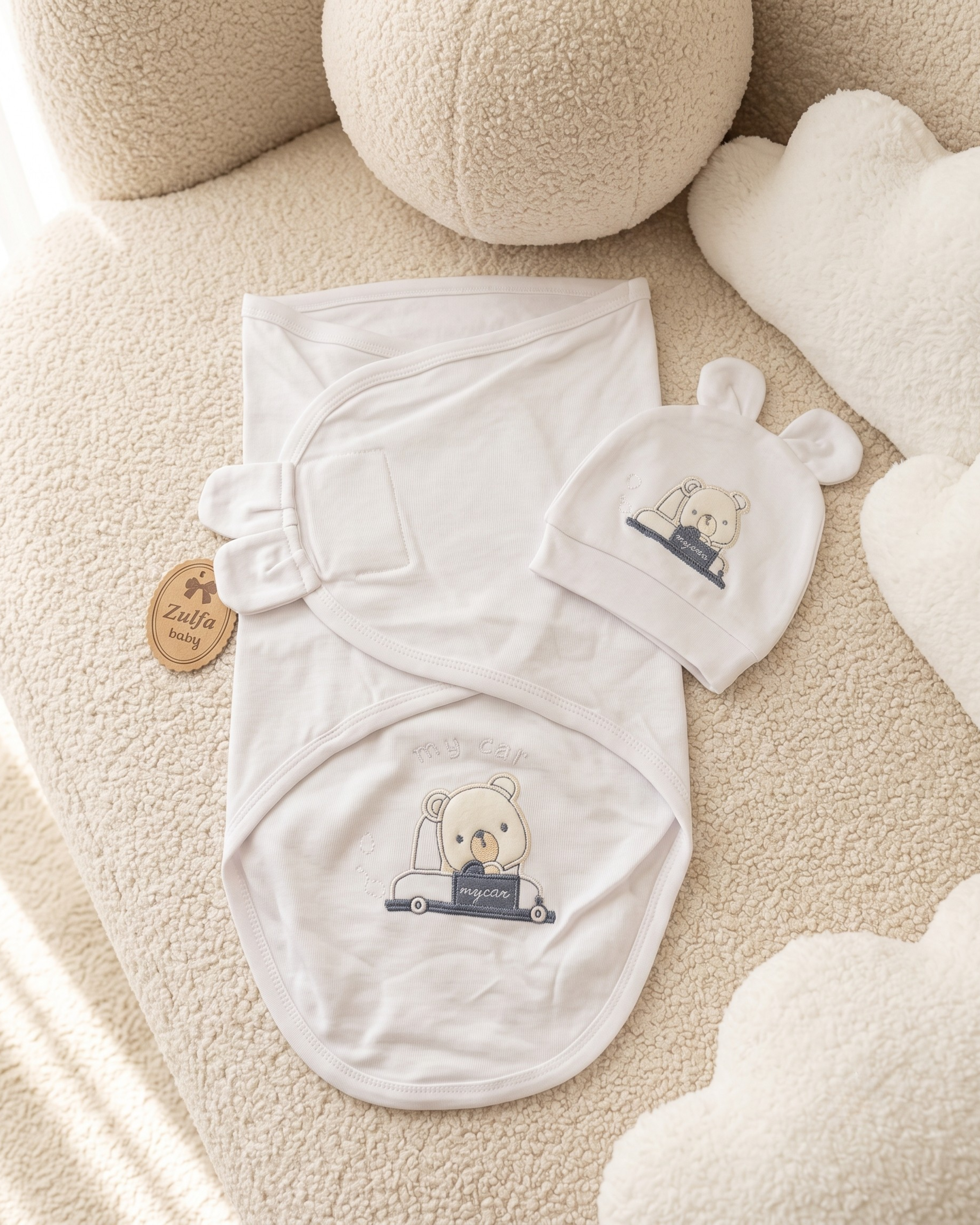 Gamat Couverture Emmaillotage Bébé garçon + Bonnet – 100% Coton