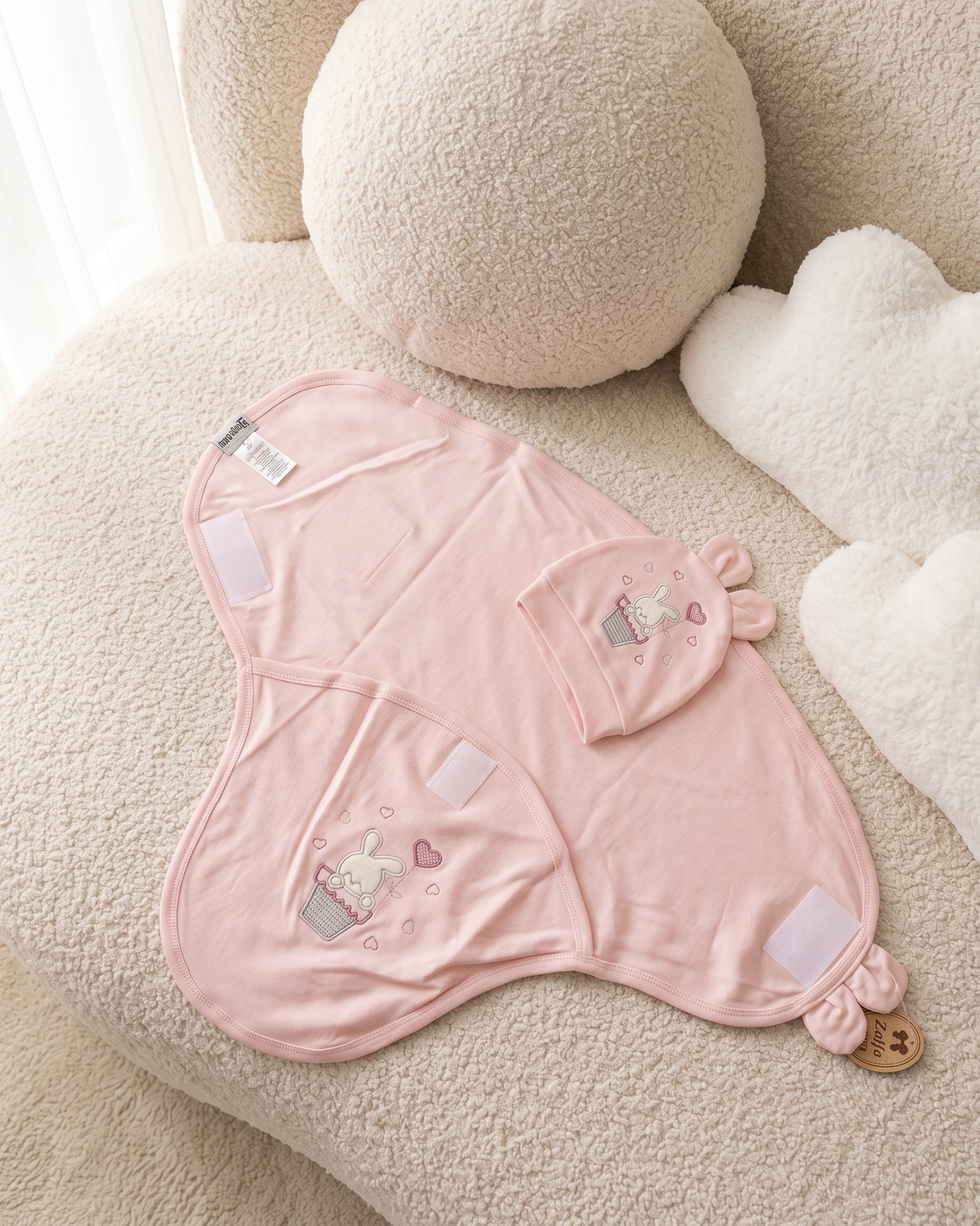 Gamat Couverture Emmaillotage Bébé Fille + Bonnet – 100% Coton