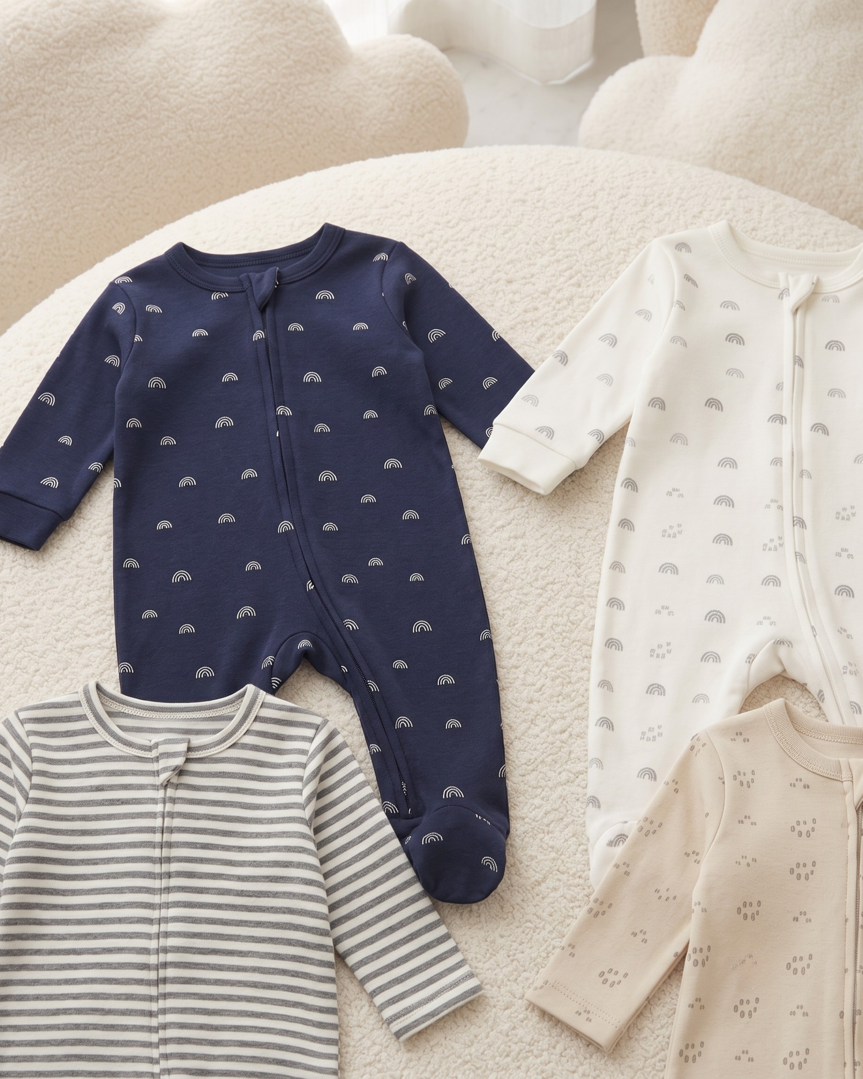 Pack 4 Grenouillères Bébé Garçon – 100% Coton – 0 à 3 Mois
