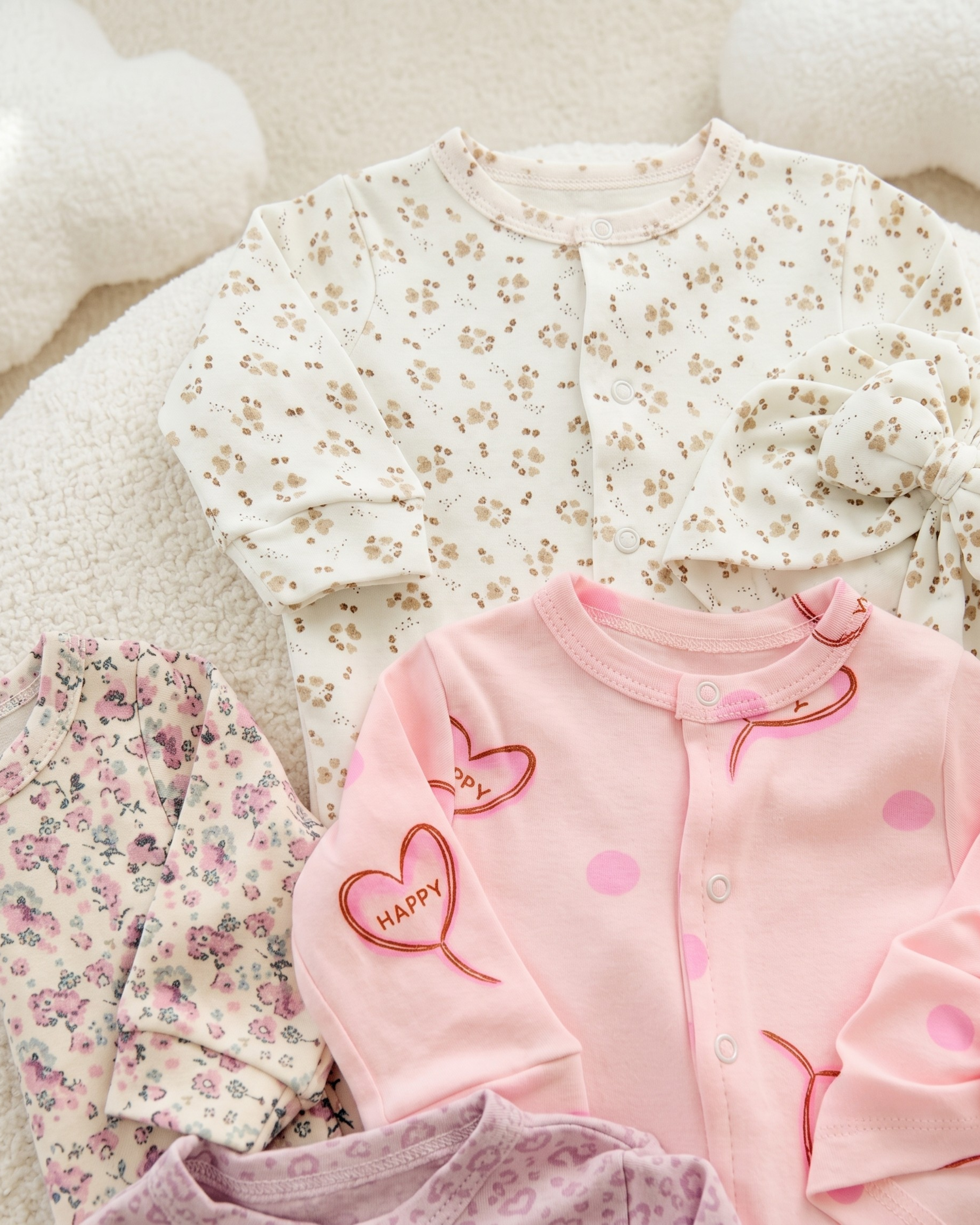 Pack de 5 Grenouillères Bébé Fille avec Bandeaux Assortis – 100% Coton