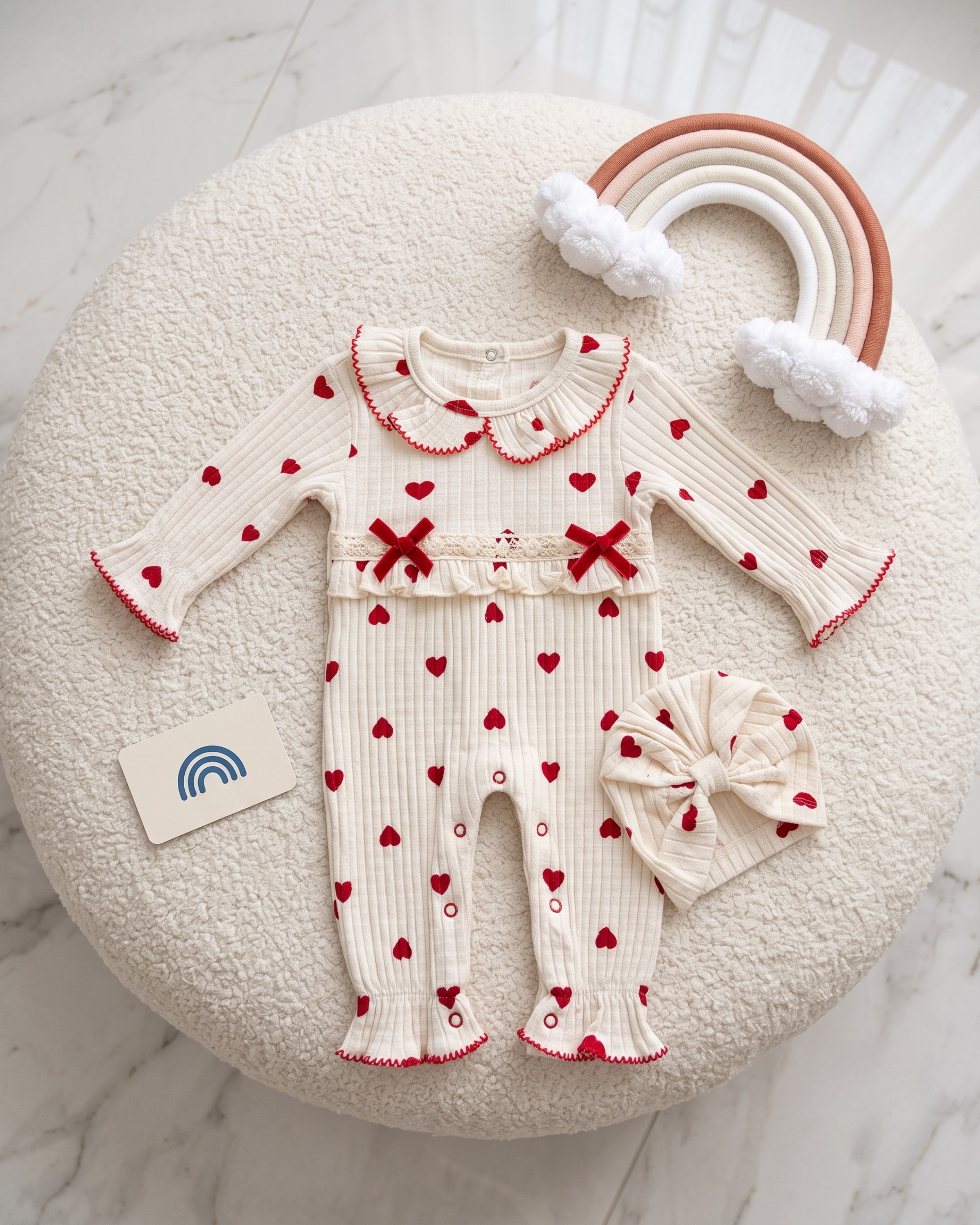 Barboteuse Bébé Fille avec Bandeau Assorti 100% Coton