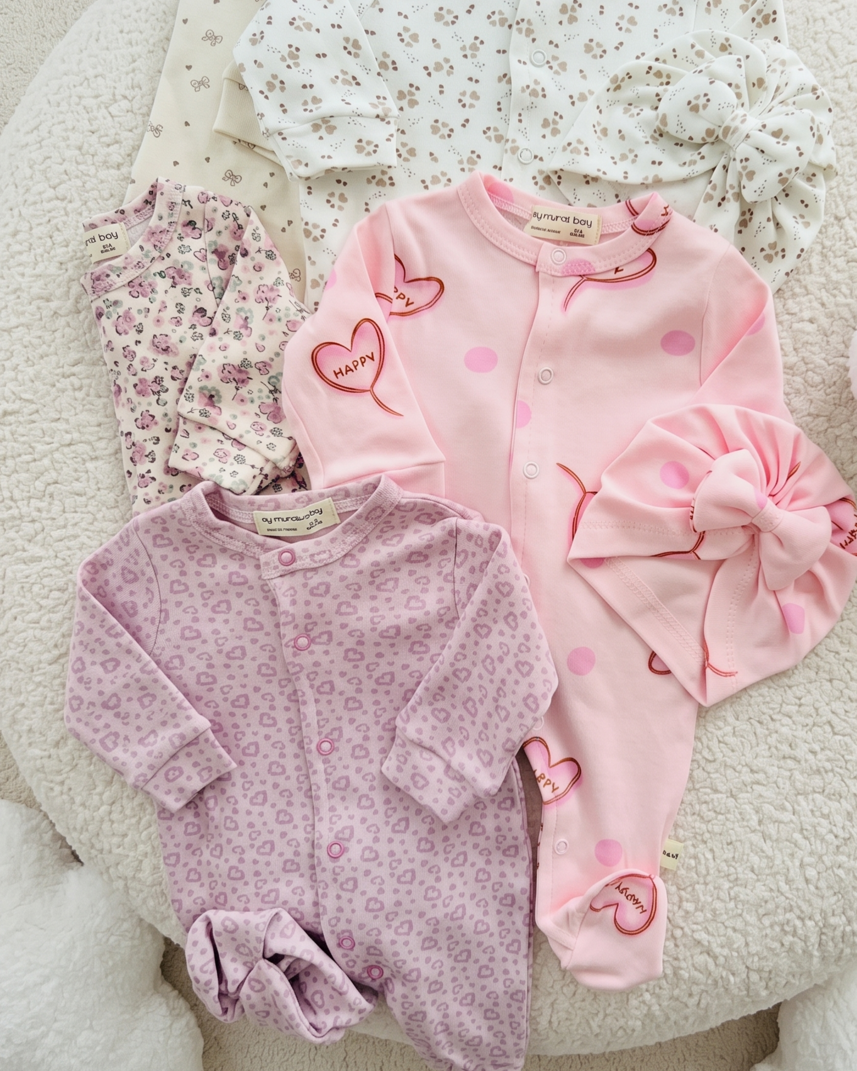 Pack de 5 Grenouillères Bébé Fille avec Bandeaux Assortis – 100% Coton