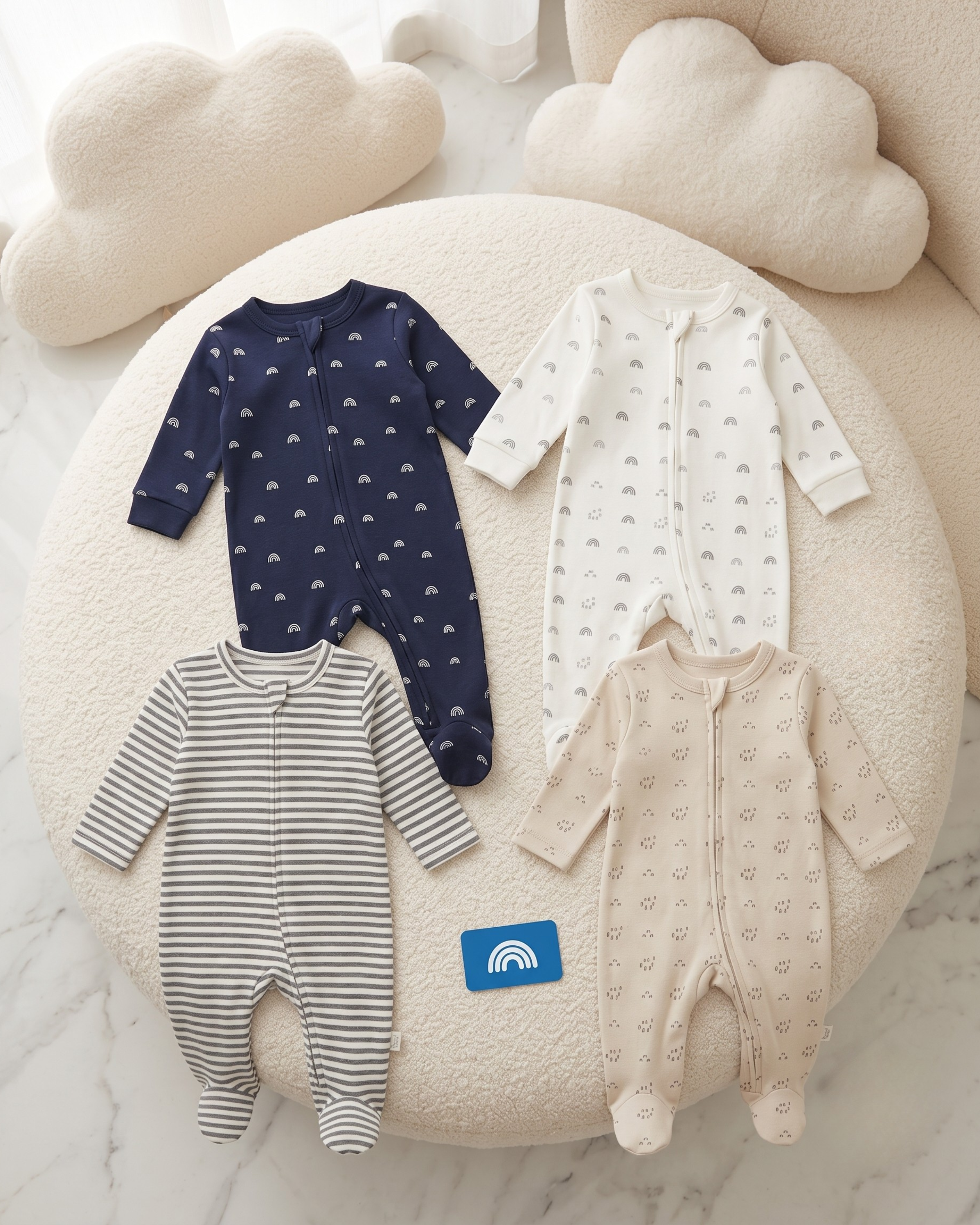 Pack 4 Grenouillères Bébé Garçon – 100% Coton – 0 à 3 Mois