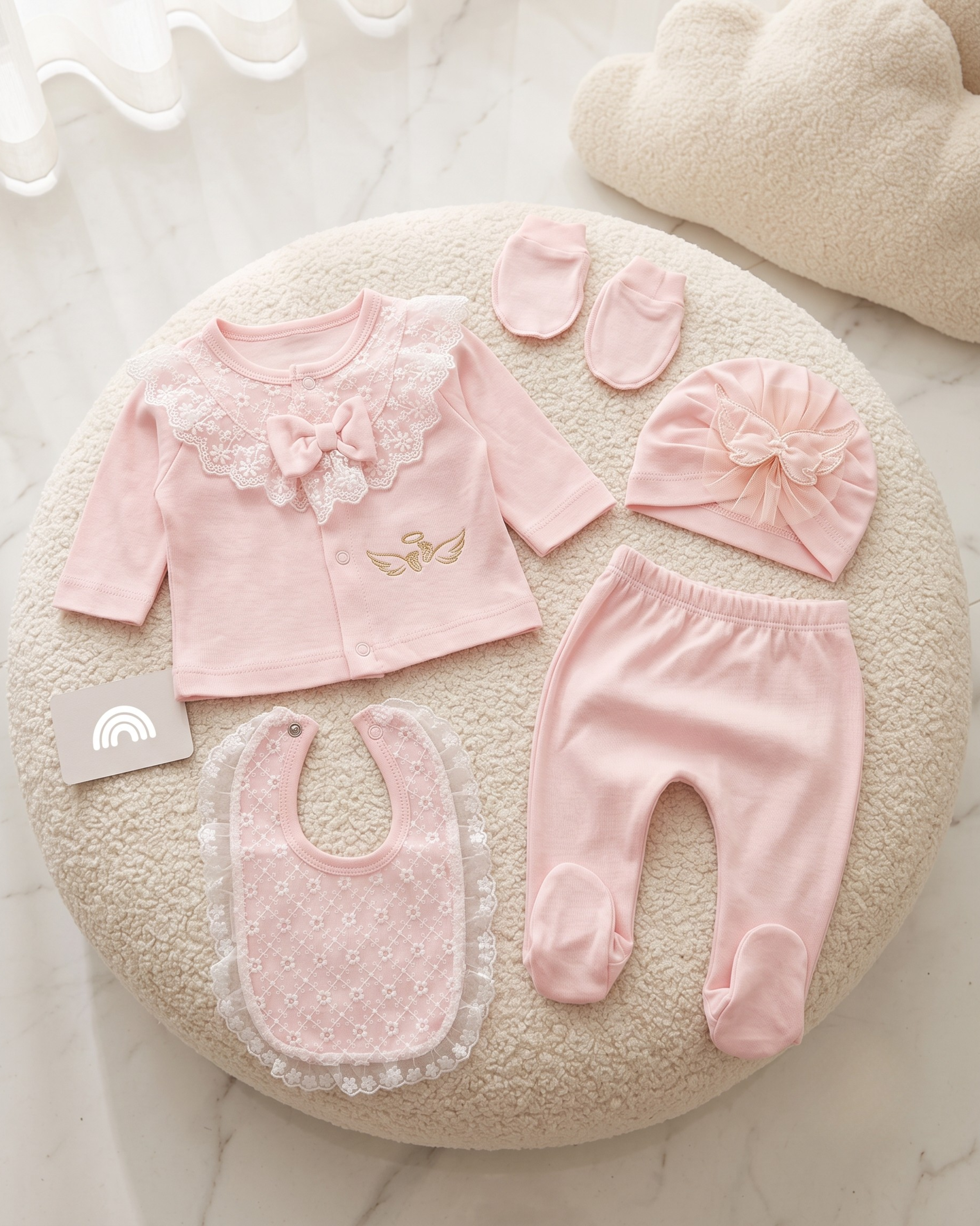 Ensemble Naissance Bébé Fille 5 Pièces – Sortie Hôpital – 0 à 3 Mois