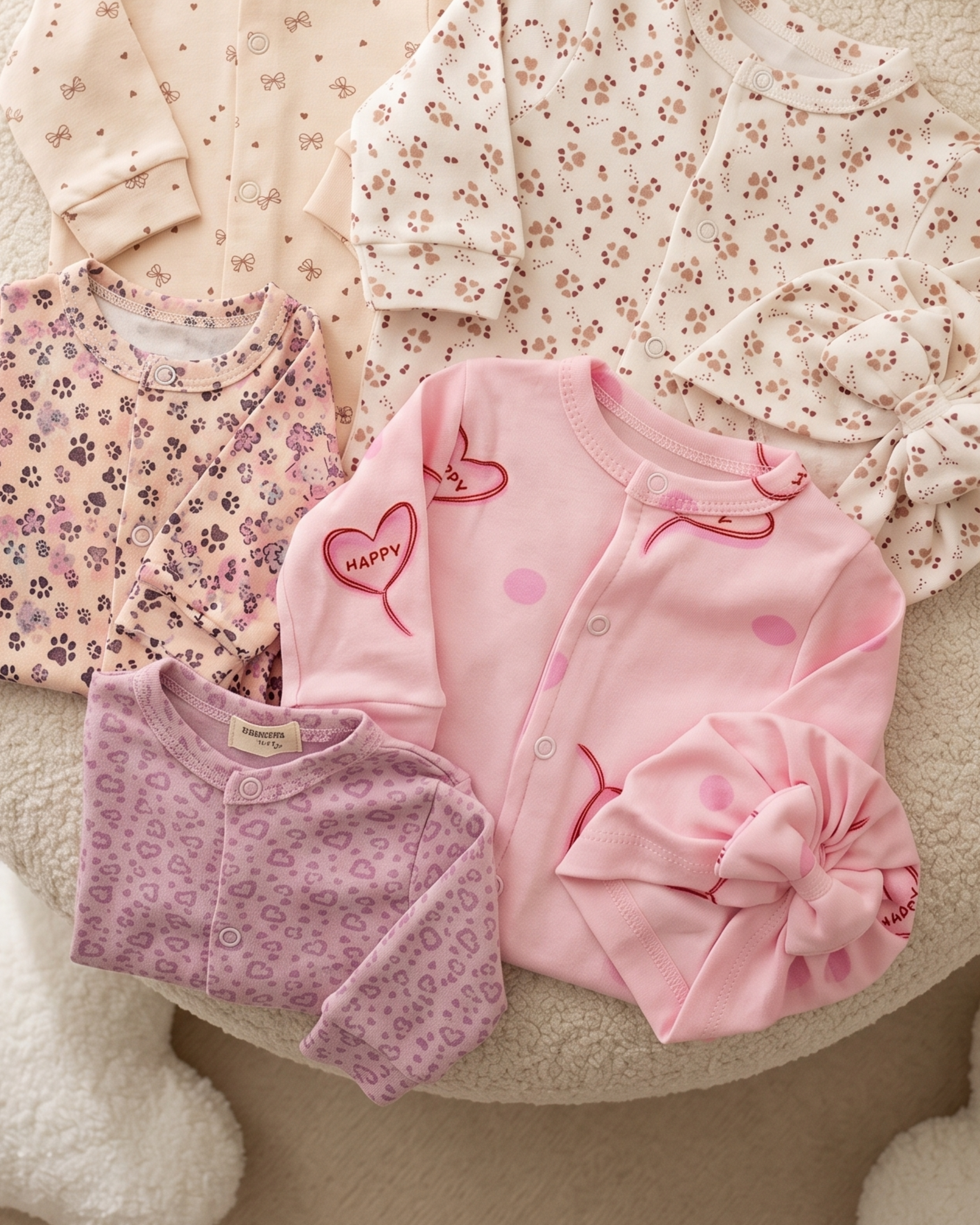 Pack de 5 Grenouillères Bébé Fille avec Bandeaux Assortis – 100% Coton