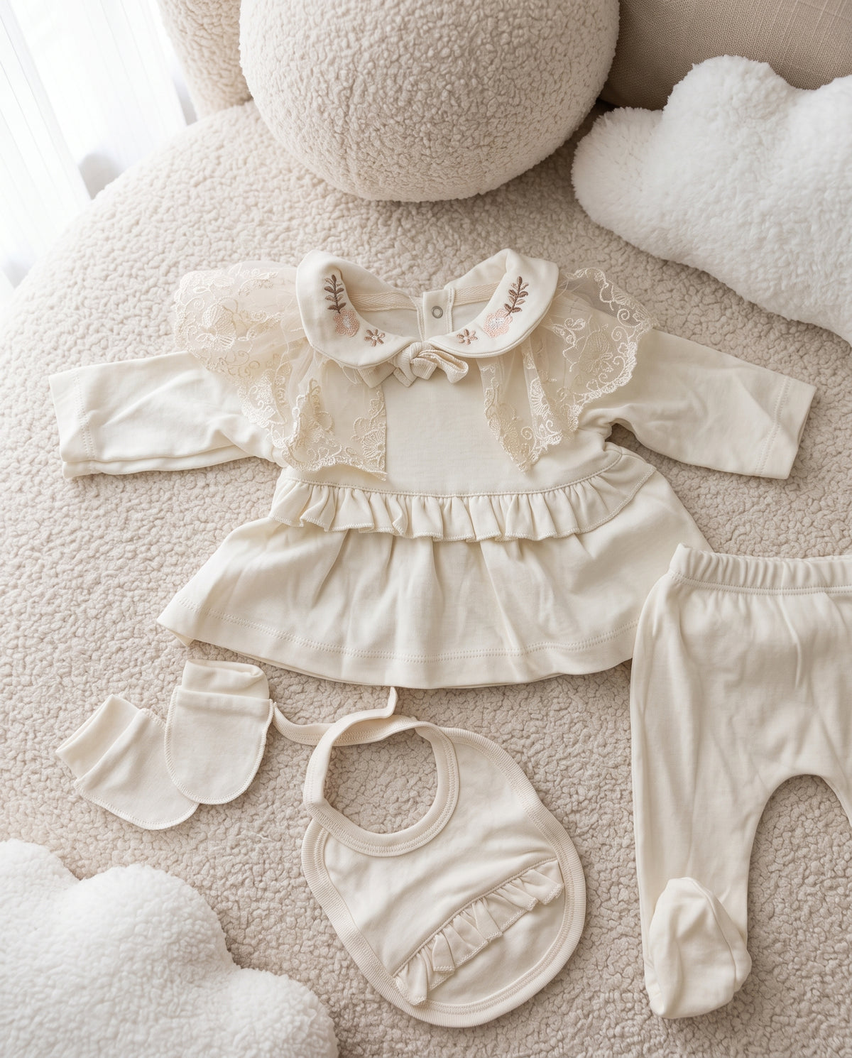 Ensemble Naissance Bébé Fille 5 Pièces – Sortie Hôpital – 0 à 3 Mois