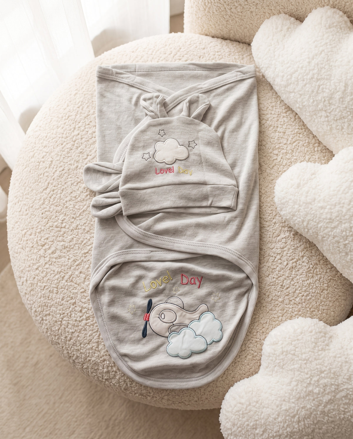 Gamat Couverture Emmaillotage Bébé garçon + Bonnet – 100% Coton