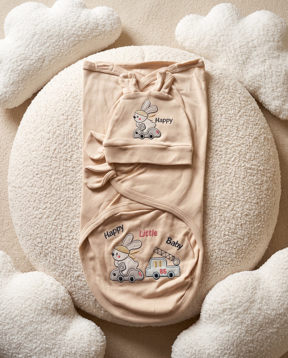 Gamat Couverture Emmaillotage Bébé garçon + Bonnet – 100% Coton