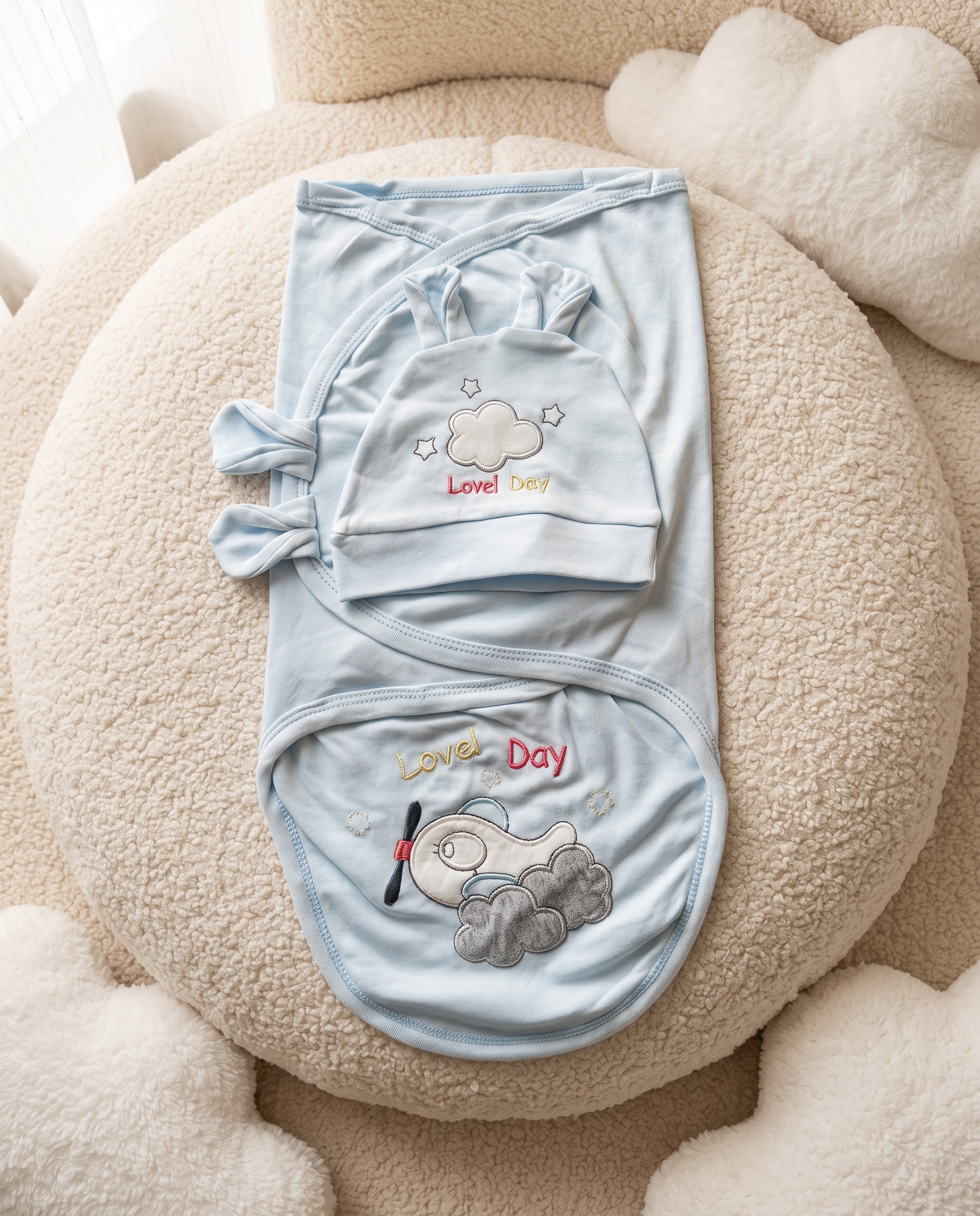 Gamat Couverture Emmaillotage Bébé garçon + Bonnet – 100% Coton