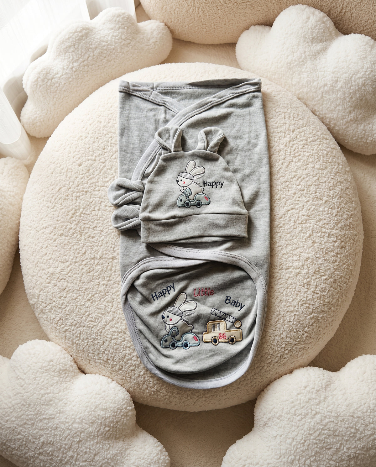 Gamat Couverture Emmaillotage Bébé garçon + Bonnet – 100% Coton
