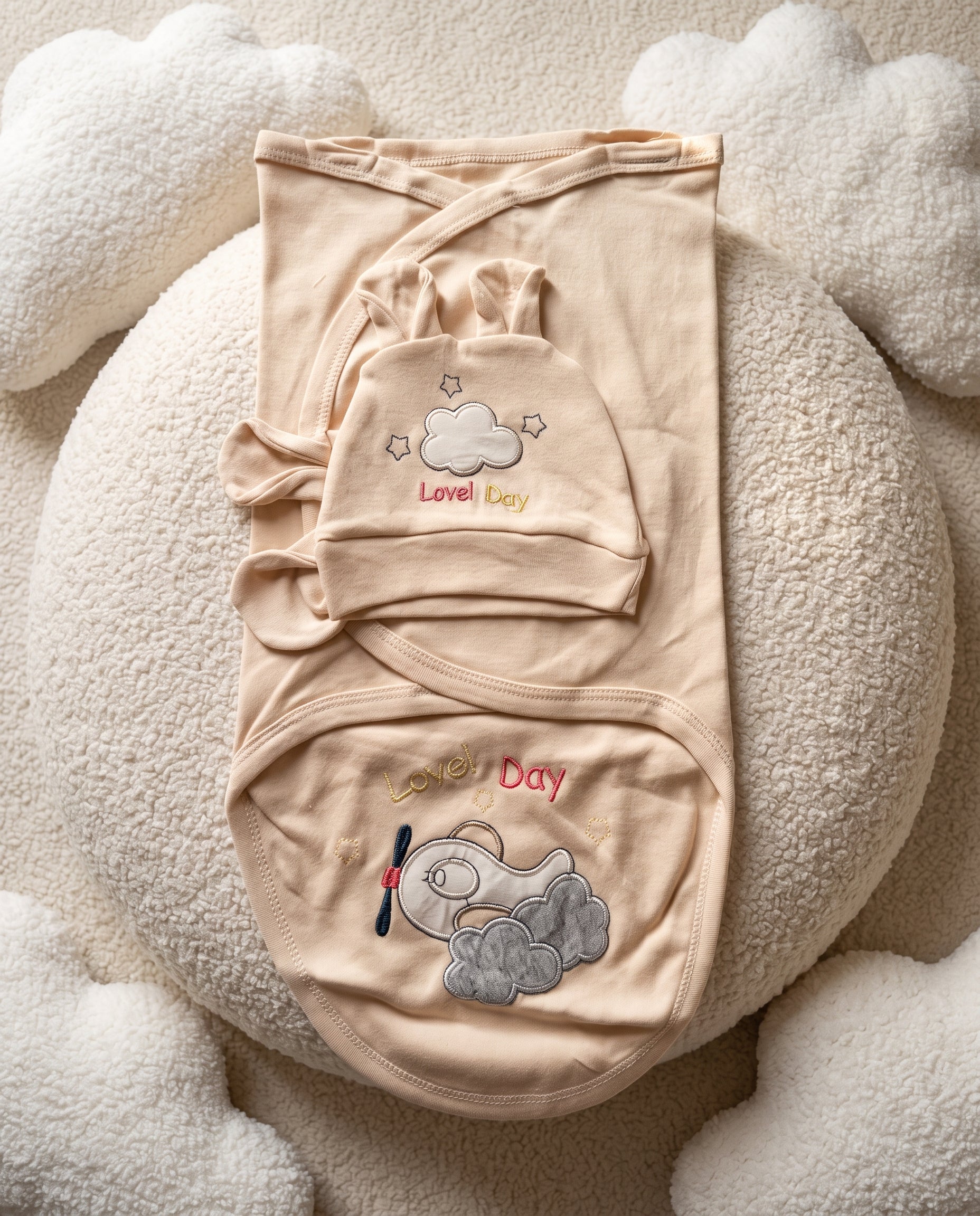 Gamat Couverture Emmaillotage Bébé garçon + Bonnet – 100% Coton