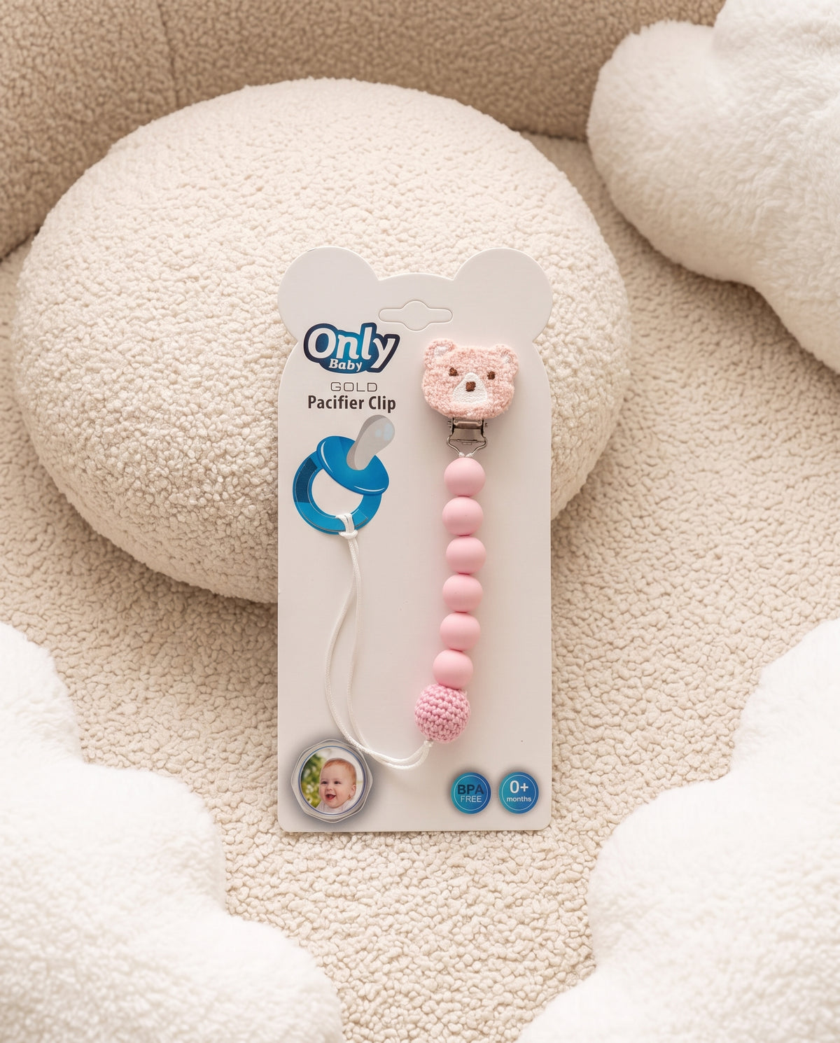 Attache-Sucette Bébé avec Clip – Motif Ourson