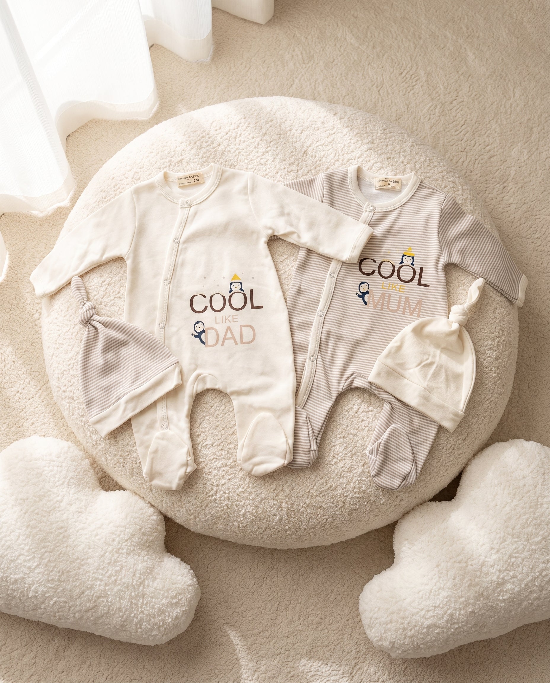 Pack Duo Grenouillères Bébé avec Bonnets Assortis