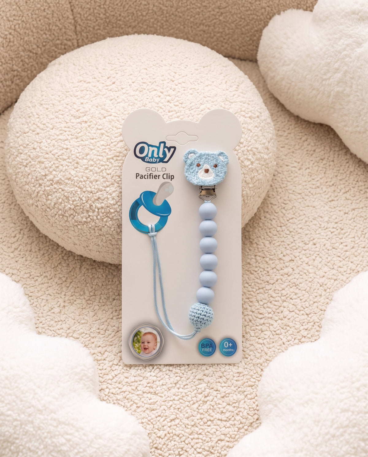 Attache-Sucette Bébé avec Clip – Motif Ourson