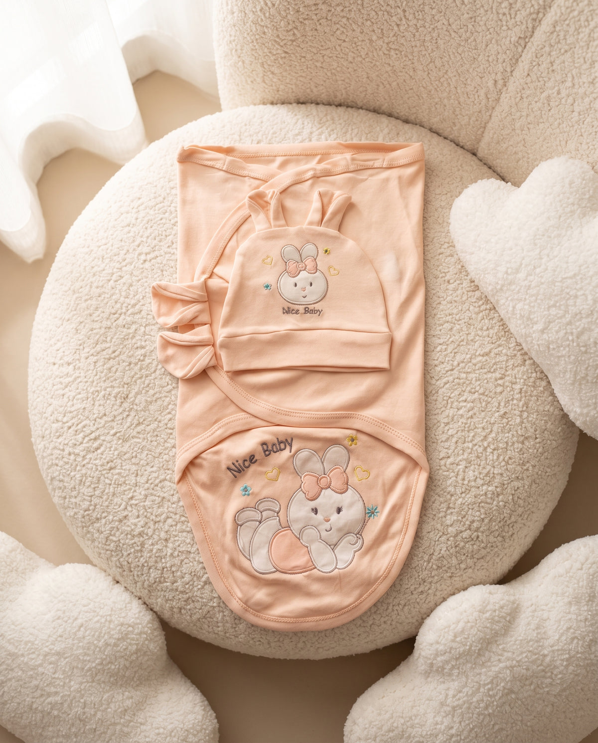 Gamat Couverture Emmaillotage Bébé Fille + Bonnet – 100% Coton