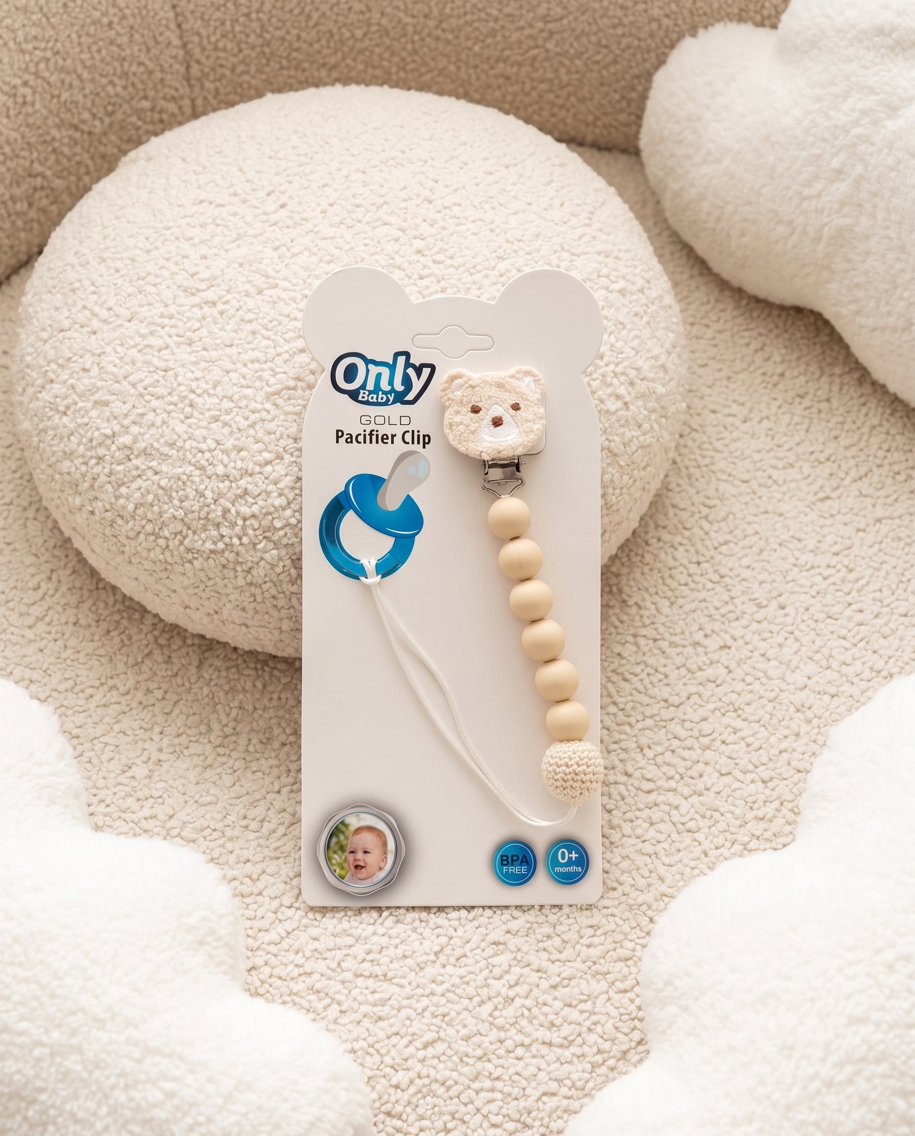 Attache-Sucette Bébé avec Clip – Motif Ourson