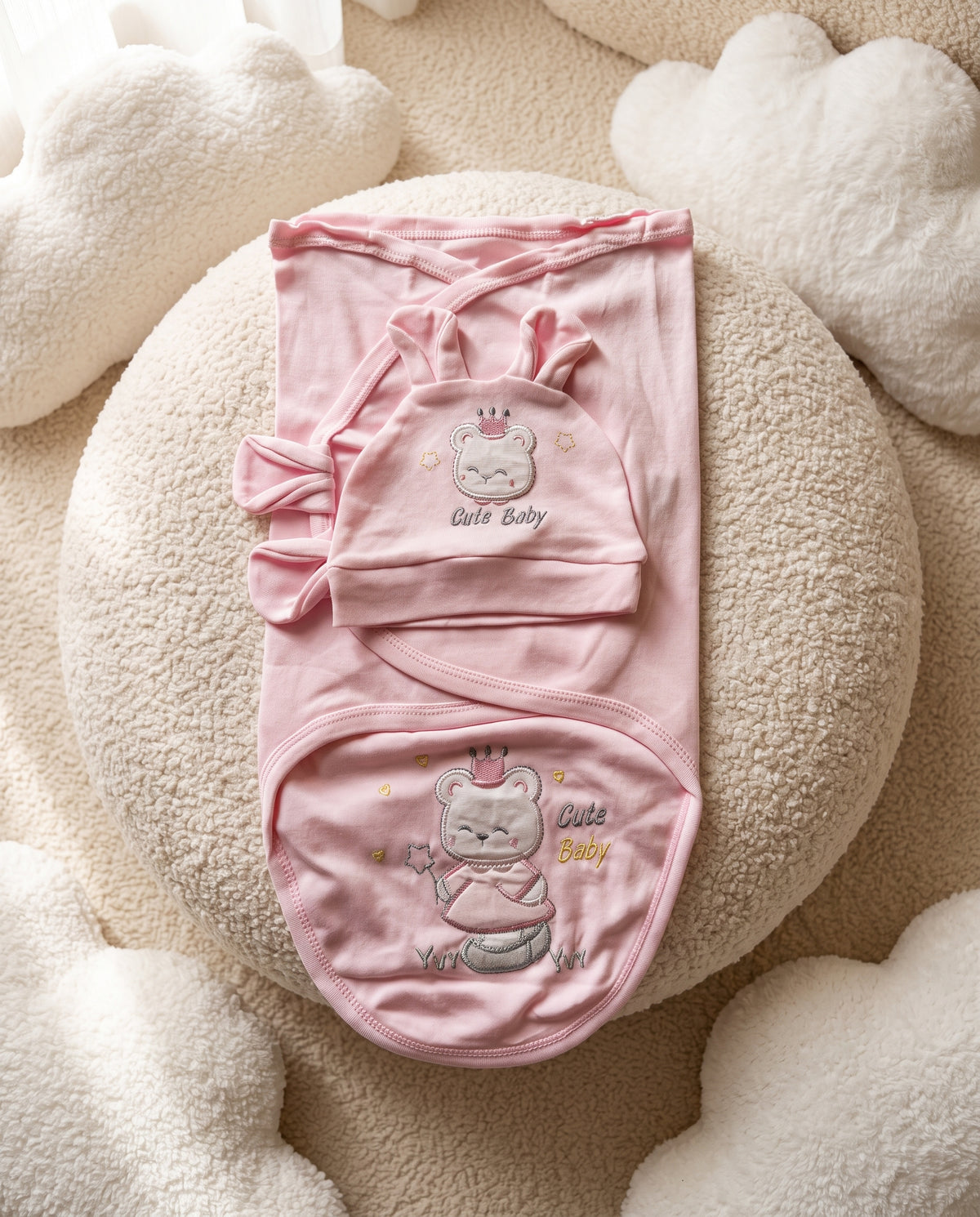 Gamat Couverture Emmaillotage Bébé Fille + Bonnet – 100% Coton
