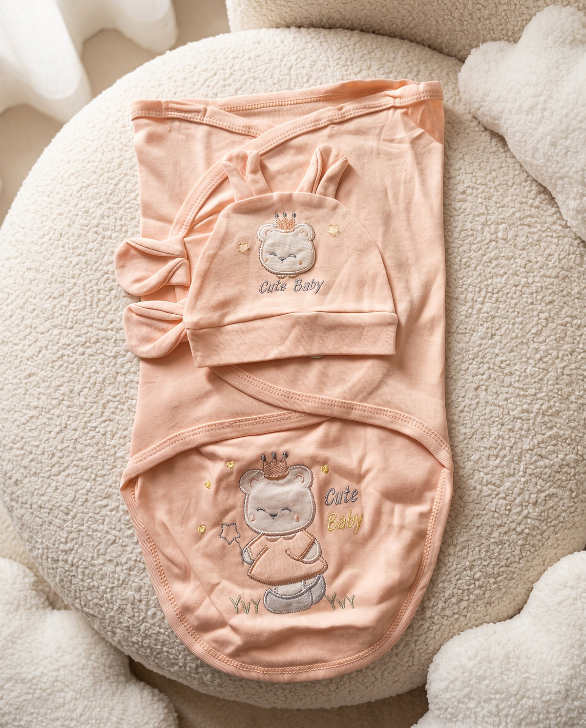 Gamat Couverture Emmaillotage Bébé Fille + Bonnet – 100% Coton