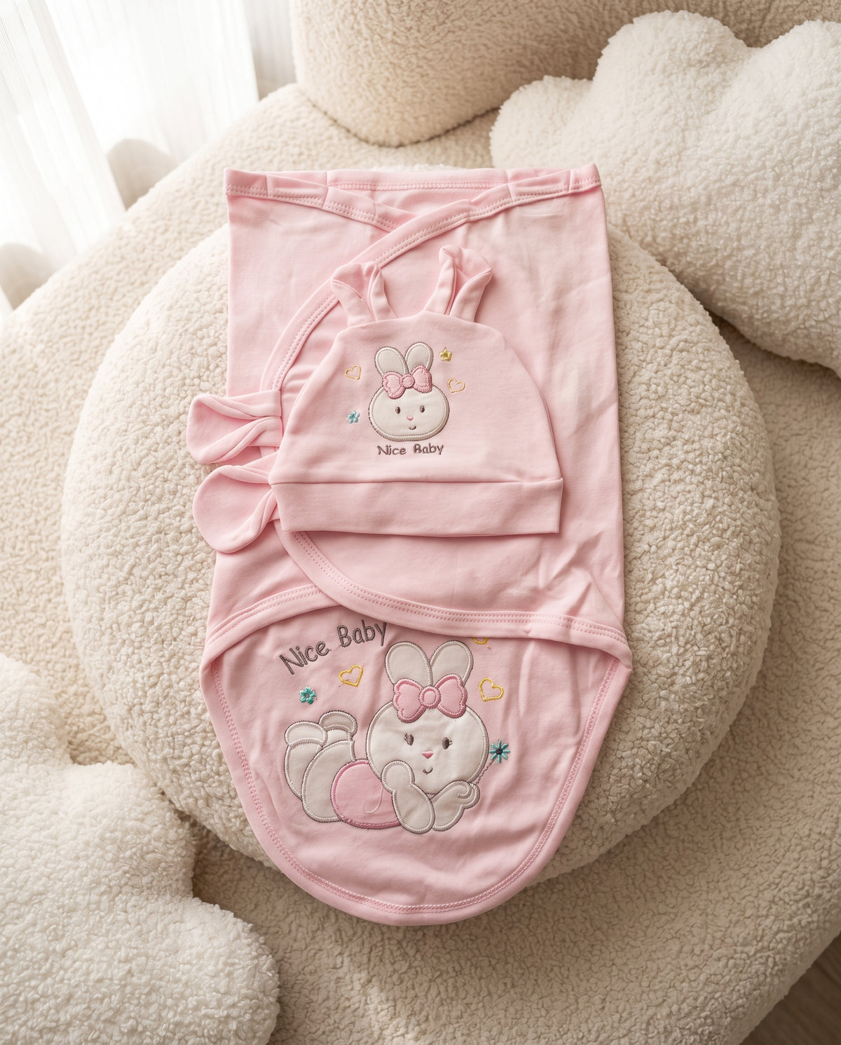 Gamat Couverture Emmaillotage Bébé Fille + Bonnet – 100% Coton