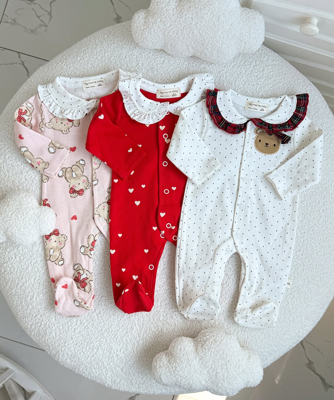 Pack Trio de 3 Grenouillères Bébé Fille 100% Coton