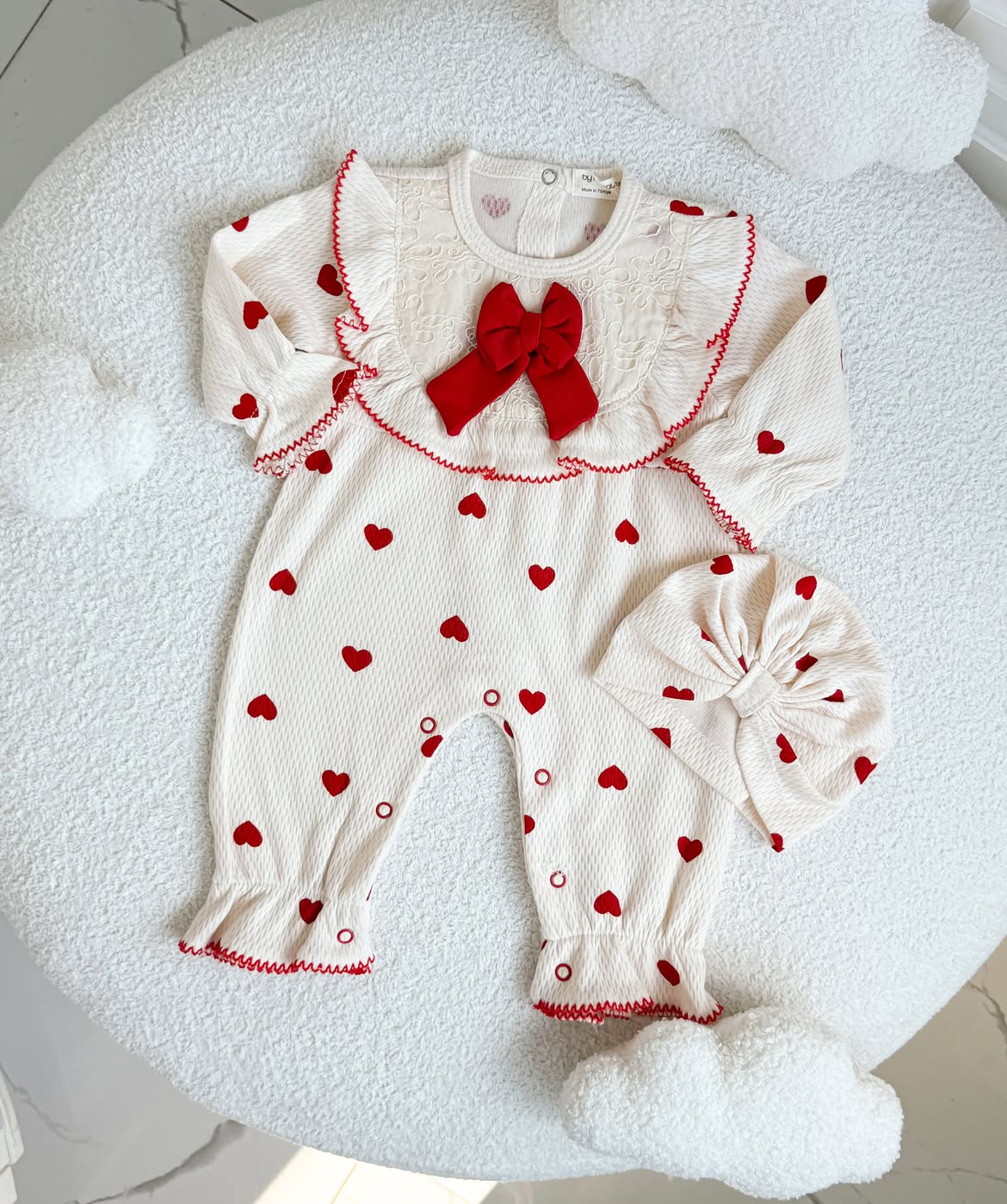 Barboteuse Bébé Fille avec Bandeau Assorti 100% Coton