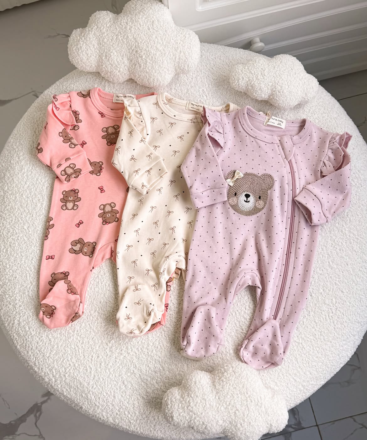 Pack Trio de 3 Grenouillères Bébé Fille 100% Coton