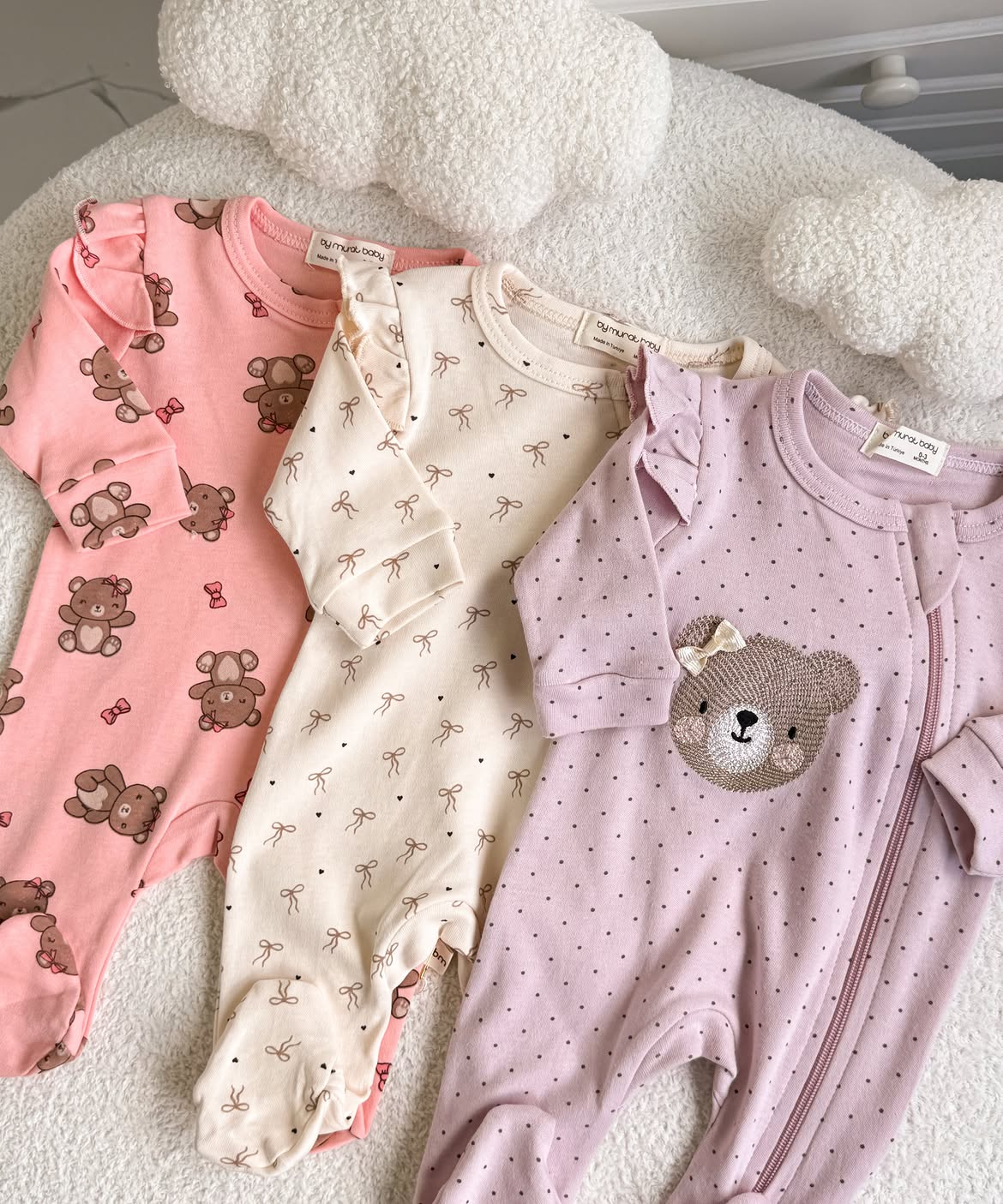 Pack Trio de 3 Grenouillères Bébé Fille 100% Coton