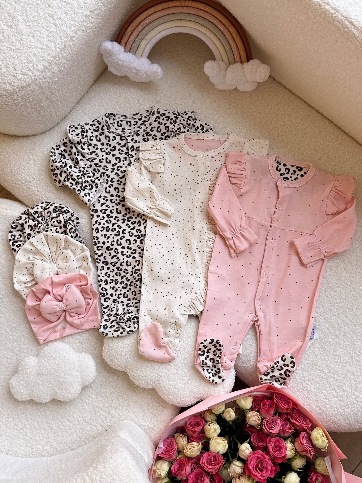 Pack Grenouillère Bébé avec Turban Assorti 100% Coton