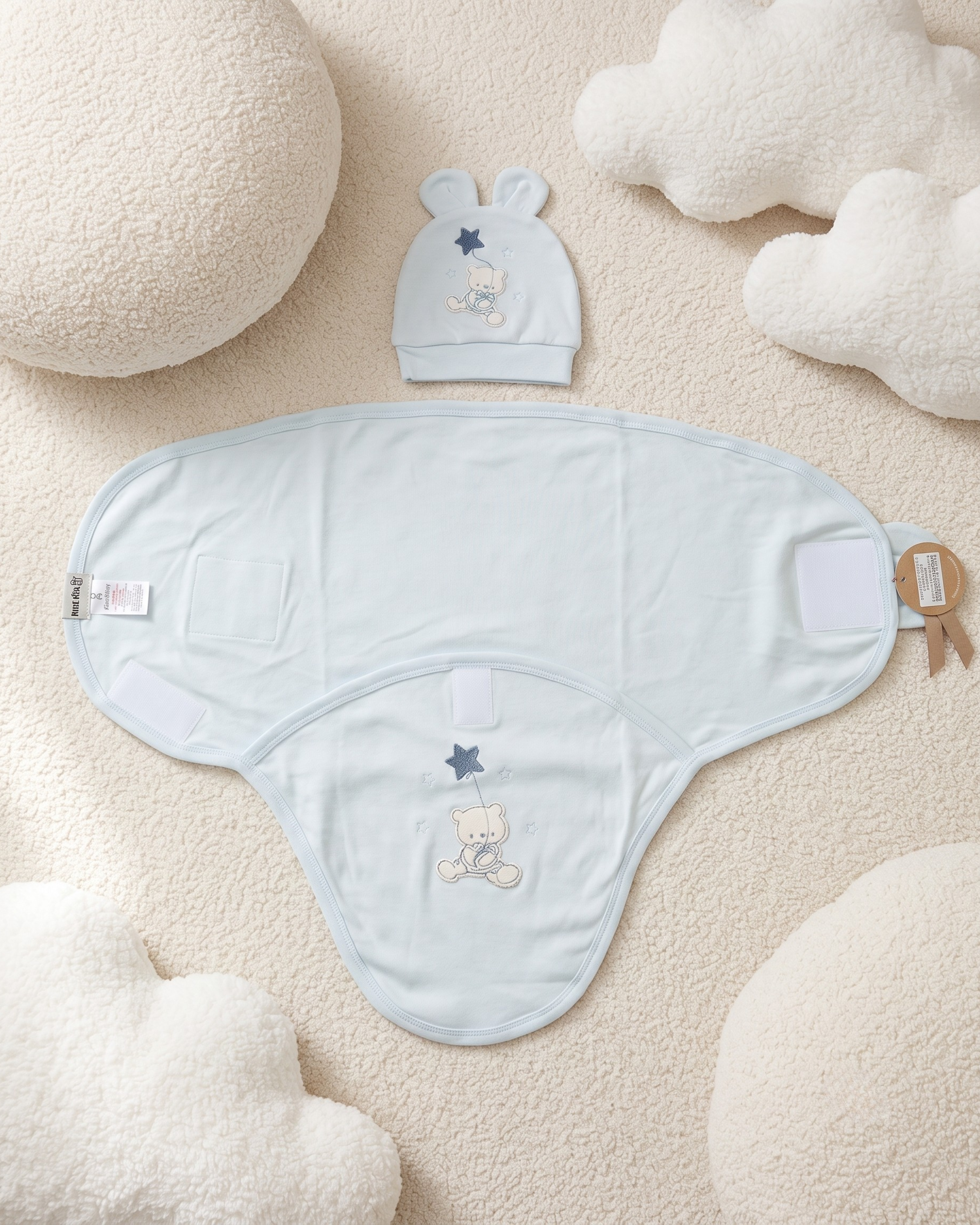 Gamat Couverture Emmaillotage Bébé garçon + Bonnet – 100% Coton